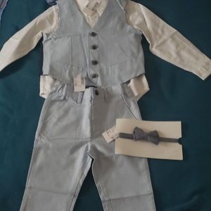 Dress shirt, bow tie, pants and vest